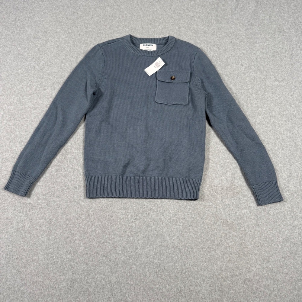 Old Navy Kids Blue Gray Cotton Knit Crewneck Sweater with Chest Pocket Size M 8